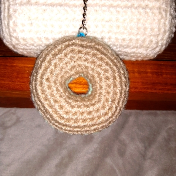 Donut Keychain Mint Crochet Purse Tag HANDCRAFTED NEW - Picture 3 of 6